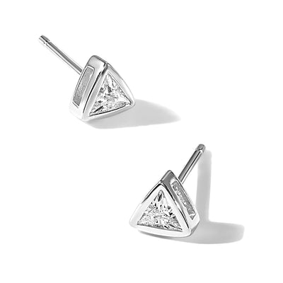 Sterling Silver RH-plated Polished CZ Triangle Post Stud Earrings
