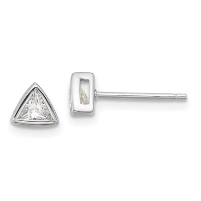 Sterling Silver RH-plated Polished CZ Triangle Post Stud Earrings