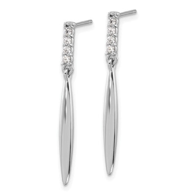 Sterling Silver Rhodium-plated Polished CZ Post Dangle Earrings, 33.5 x 2.85mm
