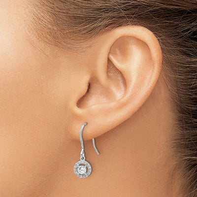 Sterling Silver Rhodium-plated Polished Round CZ Halo Dangle Earrings, 25.75 x 8.15mm