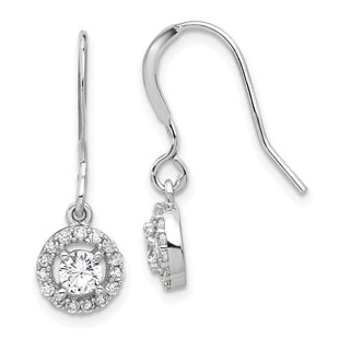 Sterling Silver Rhodium-plated Polished Round CZ Halo Dangle Earrings (Style QE17159)