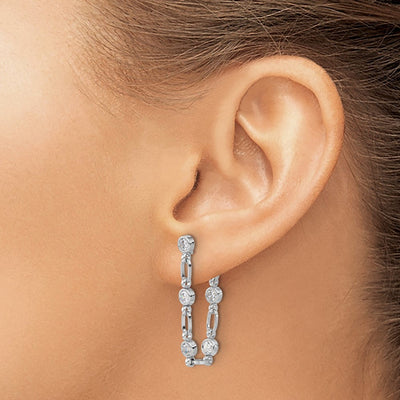 Sterling Silver Rhodium-plated Bezel CZ Post Dangle Earrings, 30 x 3.75mm