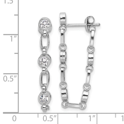 Sterling Silver Rhodium-plated Bezel CZ Post Dangle Earrings, 30 x 3.75mm
