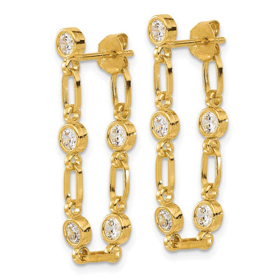 Sterling Silver Gold-tone Bezel CZ Post Dangle Earrings, 30 x 3.75mm