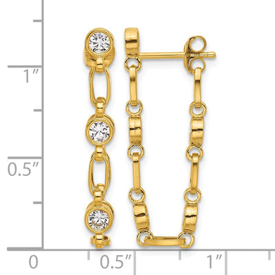 Sterling Silver Gold-tone Bezel CZ Post Dangle Earrings, 30 x 3.75mm