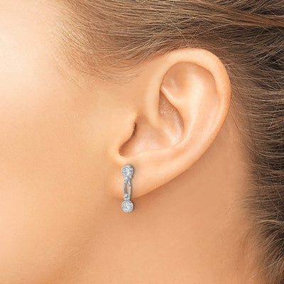 Sterling Silver Rhodium-plated Bezel CZ Post Dangle Earrings, 15.5 x 3.5mm