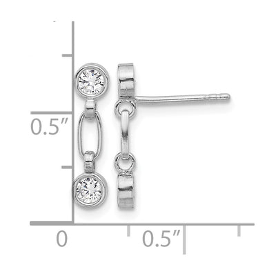 Sterling Silver Rhodium-plated Bezel CZ Post Dangle Earrings, 15.5 x 3.5mm