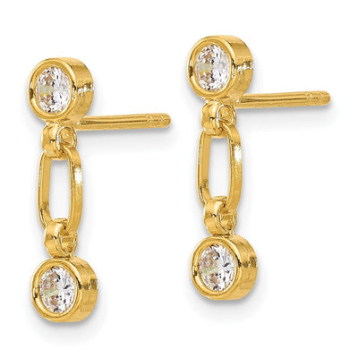 Sterling Silver Gold-tone Bezel CZ Post Dangle Earrings, 15.5 x 3.5mm
