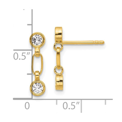 Sterling Silver Gold-tone Bezel CZ Post Dangle Earrings, 15.5 x 3.5mm