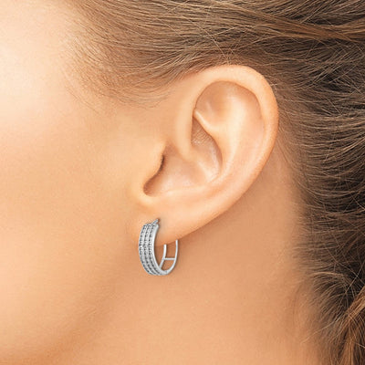 Sterling Silver Rhodium-plated 3 Row CZ Hinged Hoop Earrings, 16 x 16.2mm