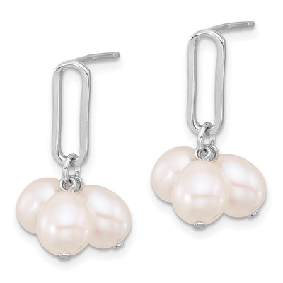 Sterling Silver Rhodium-plated White Rice Freshwater Cultured Pearl Post Dangle Earrings