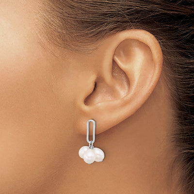 Sterling Silver Rhodium-plated White Rice Freshwater Cultured Pearl Post Dangle Earrings