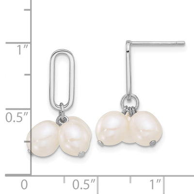 Sterling Silver Rhodium-plated White Rice Freshwater Cultured Pearl Post Dangle Earrings