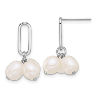 Sterling Silver Rhodium-plated White Rice Freshwater Cultured Pearl Post Dangle Earrings