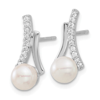 Sterling Silver Rhodium-plated CZ/Button FWC Pearl Post Earrings