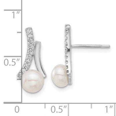 Sterling Silver Rhodium-plated CZ/Button FWC Pearl Post Earrings