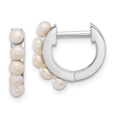 Sterling Silver Rhodium-plated 2.5- White Button Freshwater Cultured Pearl Hinged Hoop Earrings