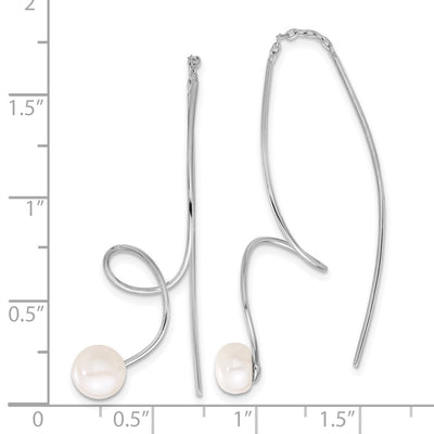 Sterling Silver Rhodium-plated White Button Freshwater Cultured Pearl Twisted Threader Earrings