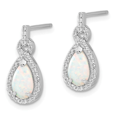Sterling Silver RH-plated Cr. Opal & CZ Teardrop Post Dangle Earrings