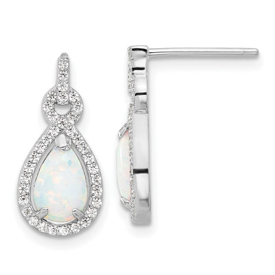 Sterling Silver RH-plated Cr. Opal & CZ Teardrop Post Dangle Earrings