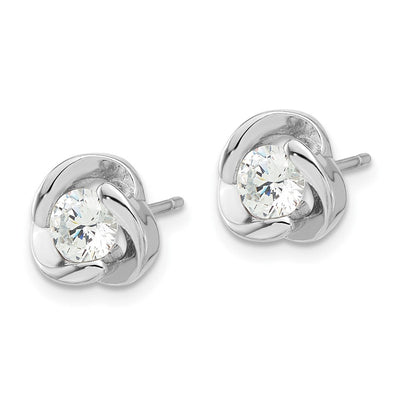Sterling Silver Rhodium-plated with CZ Love Knot Post Earrings, 9 x 9mm