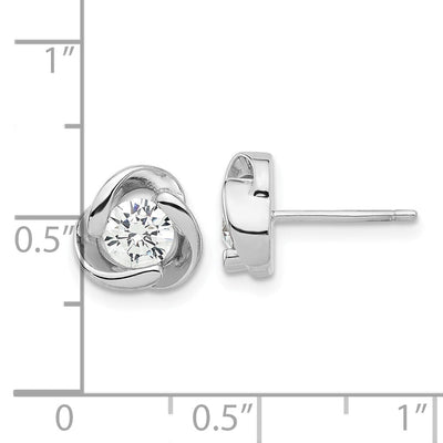 Sterling Silver Rhodium-plated with CZ Love Knot Post Earrings, 9 x 9mm