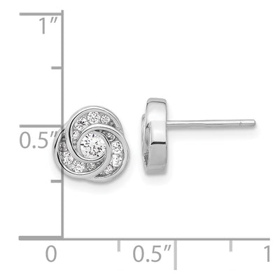 Sterling Silver Rhodium-plated with CZ Love Knot Post Earrings, 8.6 x 8.6mm