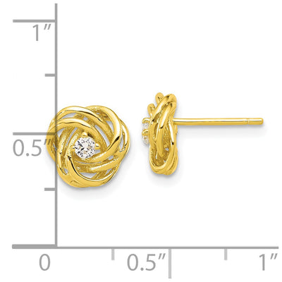 Sterling Silver Gold-tone Love Knot CZ Stud Earrings