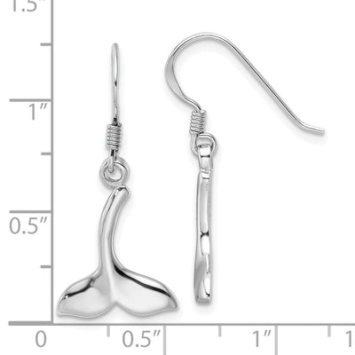 Sterling Silver Rhodium-Plated Polished Whale Tail Dangle Earrings, 30.5 x 13.2mm