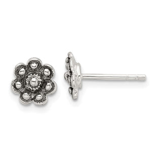Sterling Silver Oxidized Flower Post Earrings (Style QE17625)