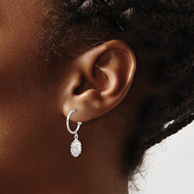 Sterling Silver E-coated Rose Dangle Post Hoop Earrings, 26.4 x 9.5mm