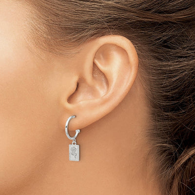 Sterling Silver E-coated Rose Dangle Post Hoop Earrings, 25.6 x 6.3mm
