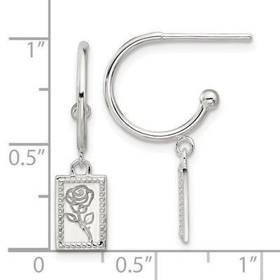 Sterling Silver E-coated Rose Dangle Post Hoop Earrings, 25.6 x 6.3mm