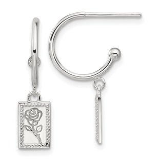 Sterling Silver E-coated Rose Dangle Post Hoop Earrings (Style QE17627)