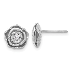 Sterling Silver Rhodium-plated CZ Flower Post Earrings (Style QE17628)