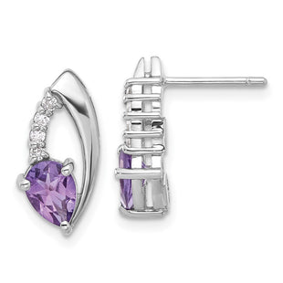 Sterling Silver Rhodium-plated Amethyst and CZ Post Earrings (Style QE17755AM)