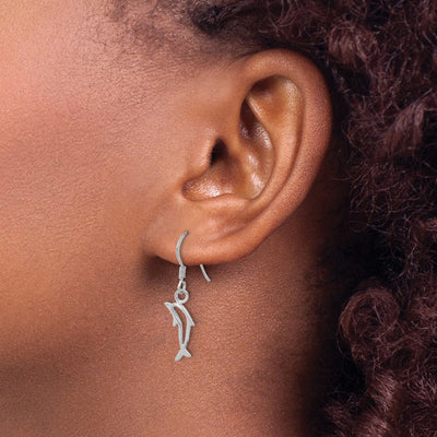 Sterling Silver Rhodium-plated Polished Dolphin Dangle Earrings