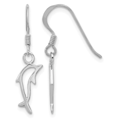 Sterling Silver Rhodium-plated Polished Dolphin Dangle Earrings