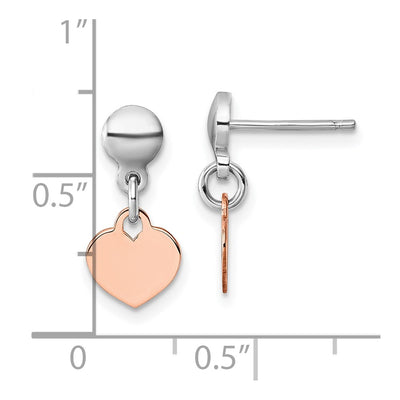 Sterling Silver Rhodium-plated Rose Gold-plated Heart Disc Dangle Post Earrings