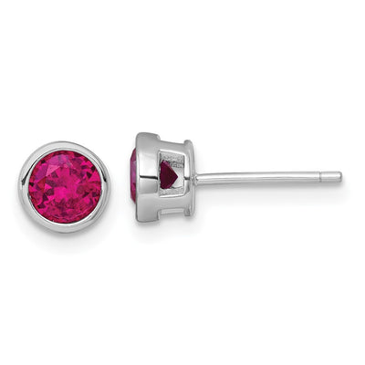 Sterling Silver Rhodium-plated Polished Bezel Set Round Red CZ Stud Earrings