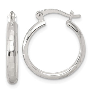 Sterling Silver Polished Diamond-Cut Round Hoop Earrings