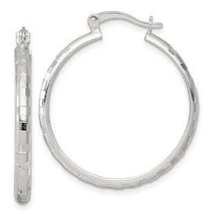 Sterling Silver Polished Diamond-Cut Round Hoop Earrings