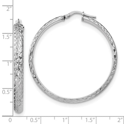 Sterling Silver Rhodium-plated Polished and Diamond-cut 4.00 x Tube Hoop Earrings, 43 x 4mm