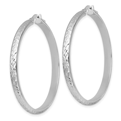 Sterling Silver Rhodium-plated Polished and Diamond-cut 4.00 x Tube Hoop Earrings, 46.5 x 4mm