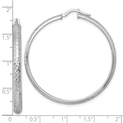 Sterling Silver Rhodium-plated Polished and Diamond-cut 4.00 x Tube Hoop Earrings, 46.5 x 4mm