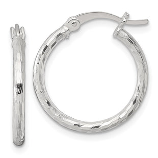 Sterling Silver Polished Diamond-Cut Round Hoop Earrings