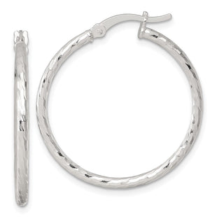 Sterling Silver Polished Diamond-Cut Round Hoop Earrings