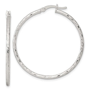 Sterling Silver Polished Diamond-Cut Round Hoop Earrings