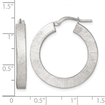 Sterling Silver Brushed Textured x Square Tube Hoop Earrings, 29.5 x 4.3mm