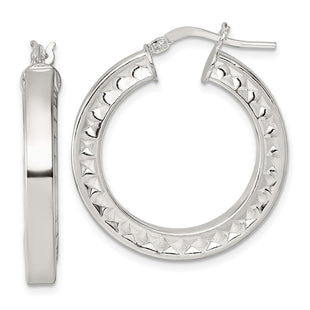Sterling Silver Polished and Textured 4.00 x Hoop Earrings (Style QE17860)
